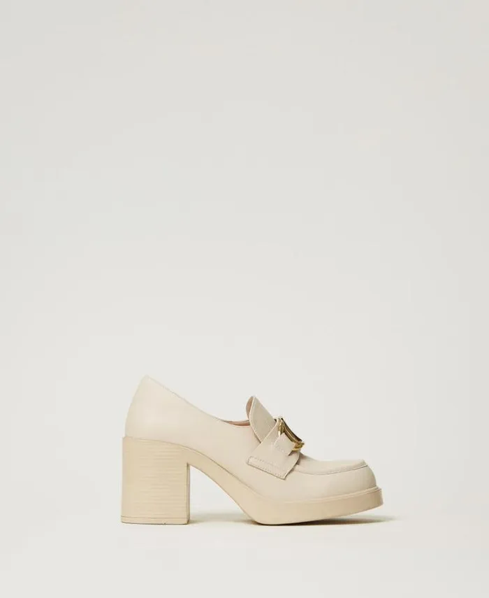 Twinset Court Shoes And Sandals Heeled Loafers With Oval T Clasp Old White 8211 Shoes