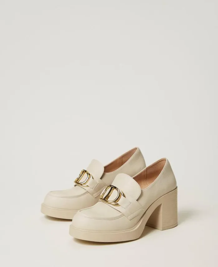 Twinset Court Shoes And Sandals Heeled Loafers With Oval T Clasp Old White 8211 Shoes