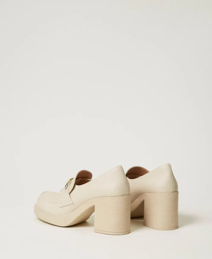 Twinset Court Shoes And Sandals Heeled Loafers With Oval T Clasp Old White 8211 Shoes