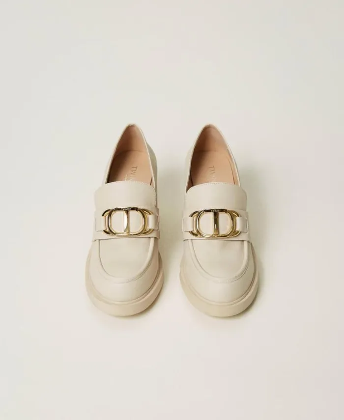 Twinset Court Shoes And Sandals Heeled Loafers With Oval T Clasp Old White 8211 Shoes