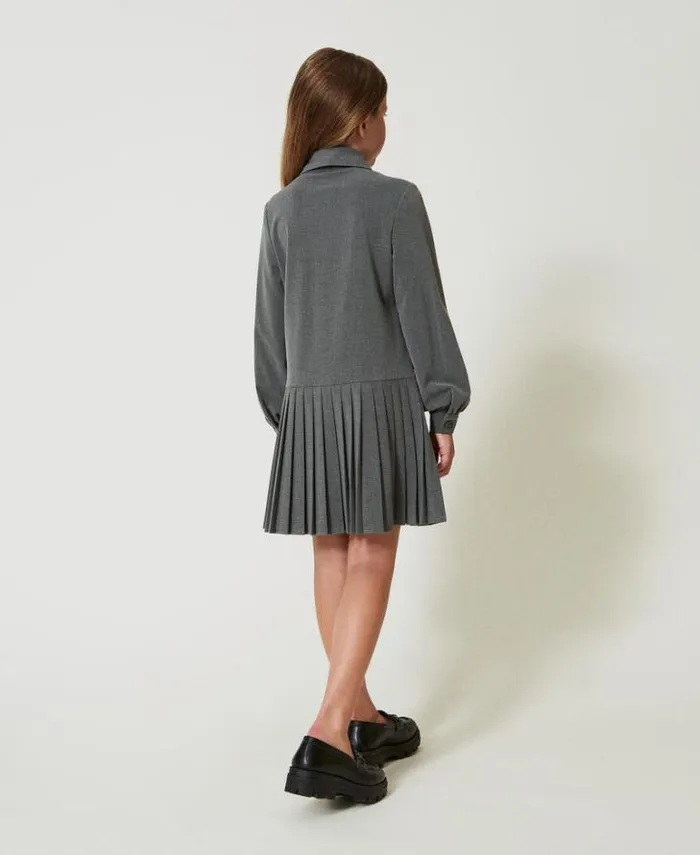 Twinset Dresses Short Flannel Dress With Tie Mid Melange Grey 8211 Girl
