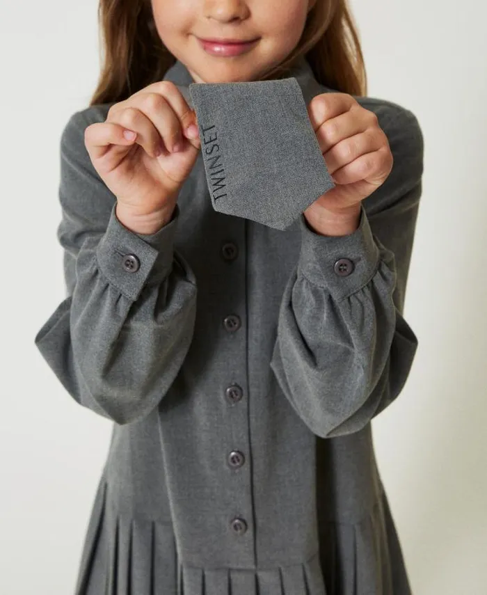 Twinset Dresses Short Flannel Dress With Tie Mid Melange Grey 8211 Girl