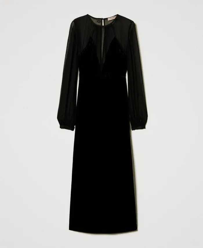Twinset Elegant Dresses Chiffon And Velvet Midi Dress Black 8211 Clothing