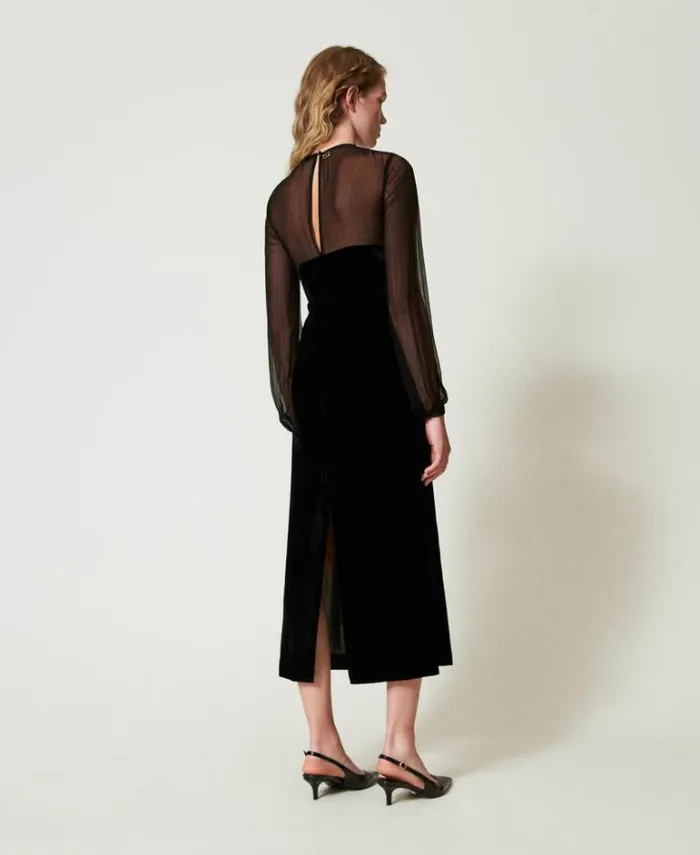 Twinset Elegant Dresses Chiffon And Velvet Midi Dress Black 8211 Clothing