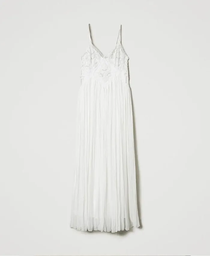 Twinset Elegant Dresses Creponne And Tulle Long Dress Butter Cookie White 8211 Clothing