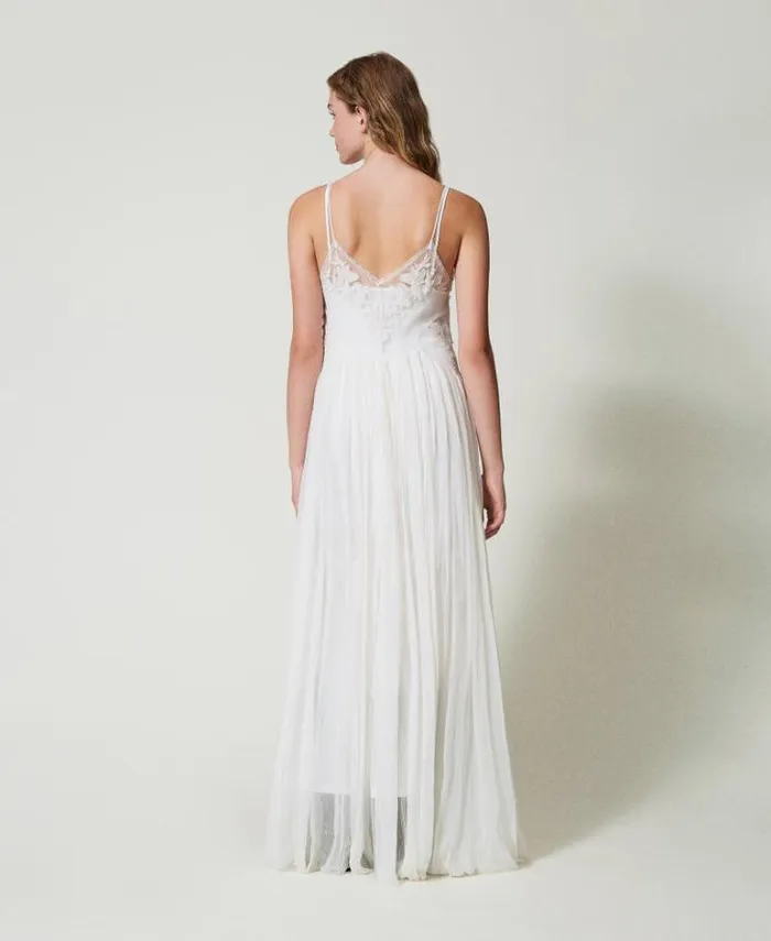 Twinset Elegant Dresses Creponne And Tulle Long Dress Butter Cookie White 8211 Clothing