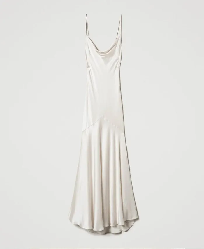 Twinset Elegant Dresses Long Silk Blend Satin Dress Butter Cookie White 8211 Clothing