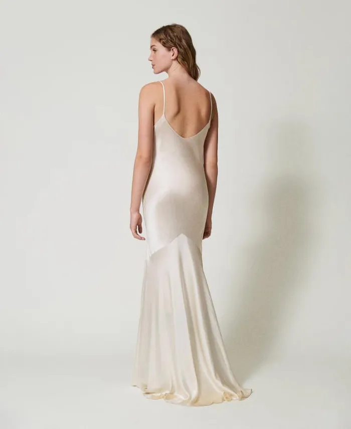Twinset Elegant Dresses Long Silk Blend Satin Dress Butter Cookie White 8211 Clothing