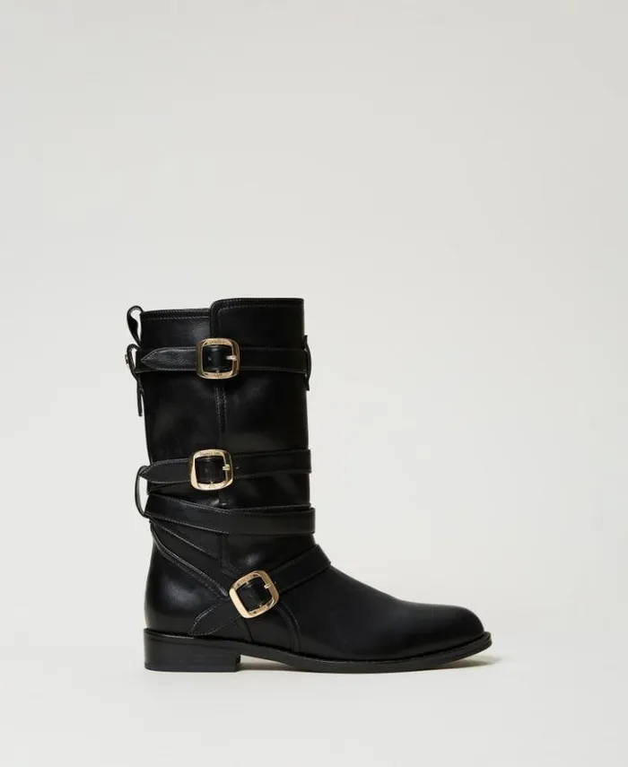 Twinset Flat Shoes Biker Boots With Straps Black 8211 Shoes