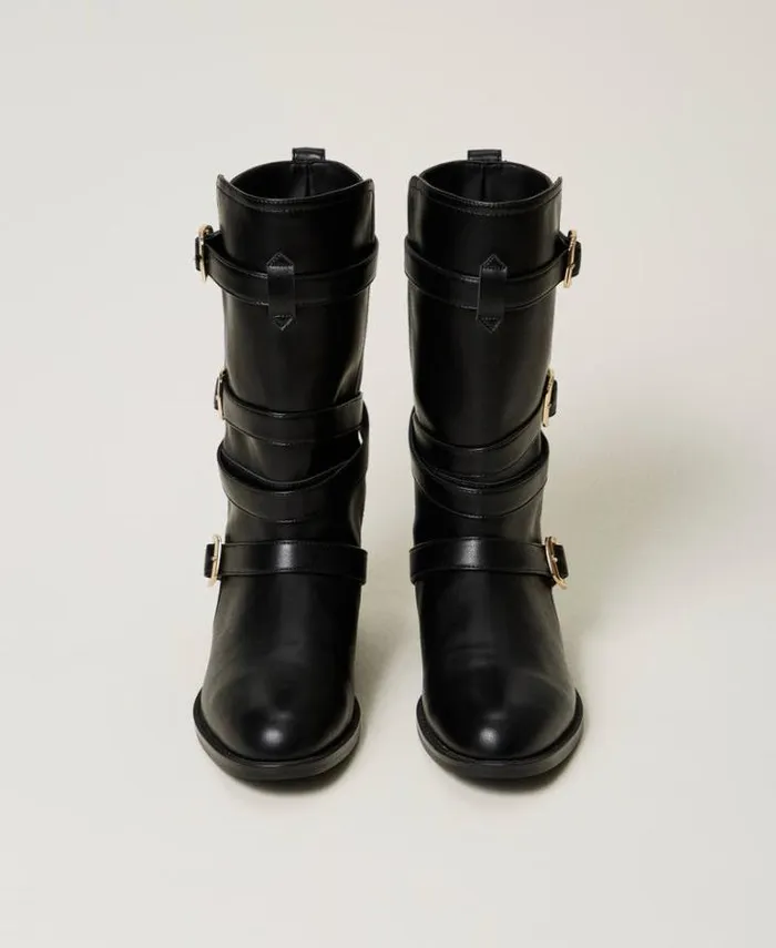 Twinset Flat Shoes Biker Boots With Straps Black 8211 Shoes