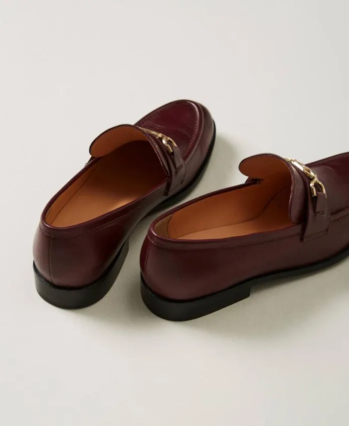 Twinset Flat Shoes Leather Loafers With Oval T Clasp Bordeaux 8211 Shoes