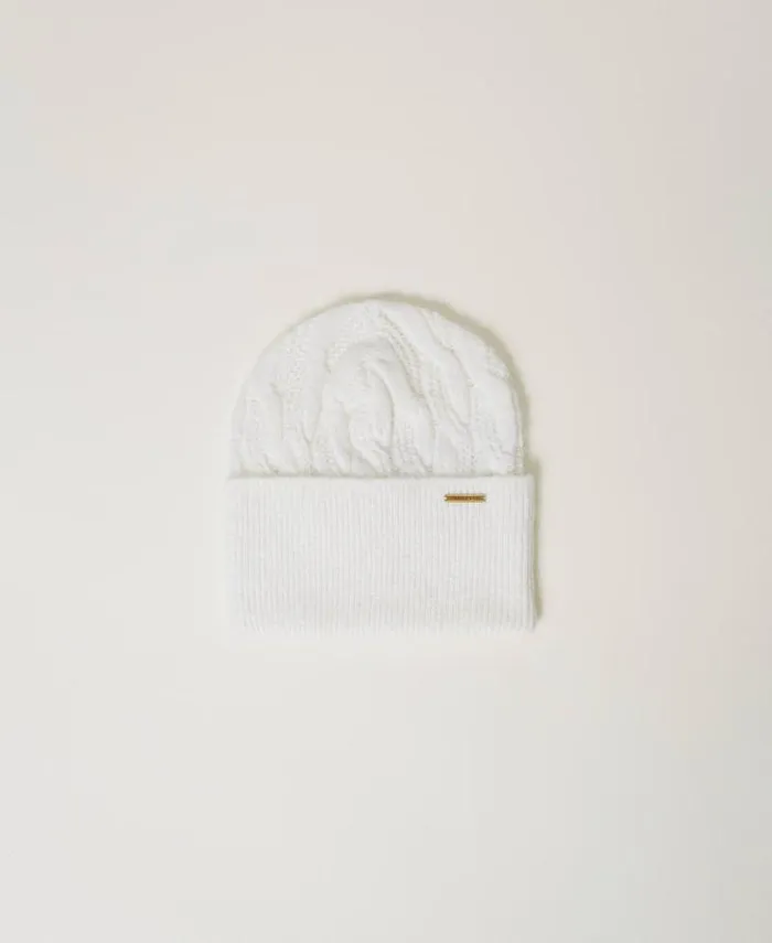 Twinset Hats Cable Knit Beanie Hat Mother Of Pearl 8211 Accessories