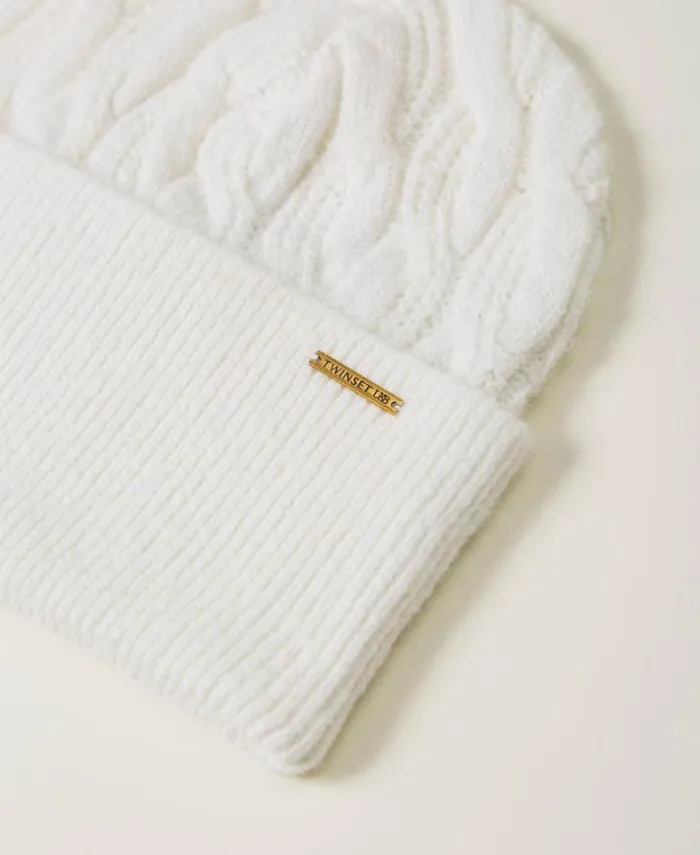 Twinset Hats Cable Knit Beanie Hat Mother Of Pearl 8211 Accessories
