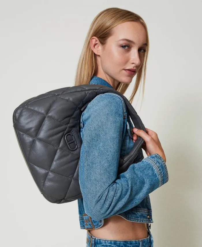 Twinset Hobo Bags Medium Padded And Quilted Hobo Bag Grey Stone 8211 Bags