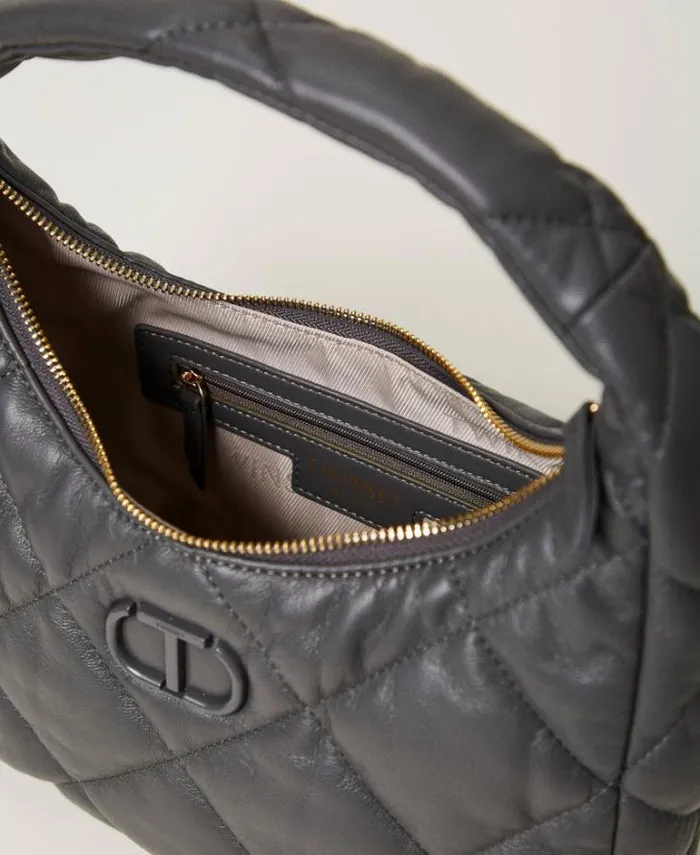 Twinset Hobo Bags Medium Padded And Quilted Hobo Bag Grey Stone 8211 Bags