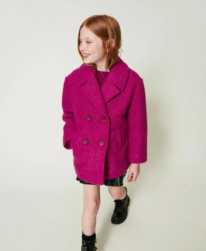 Twinset Jackets And Outerwear Doublebreasted Curly Wool Cloth Coat Magenta Purple 8211 Girl