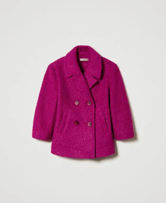 Twinset Jackets And Outerwear Doublebreasted Curly Wool Cloth Coat Magenta Purple 8211 Girl