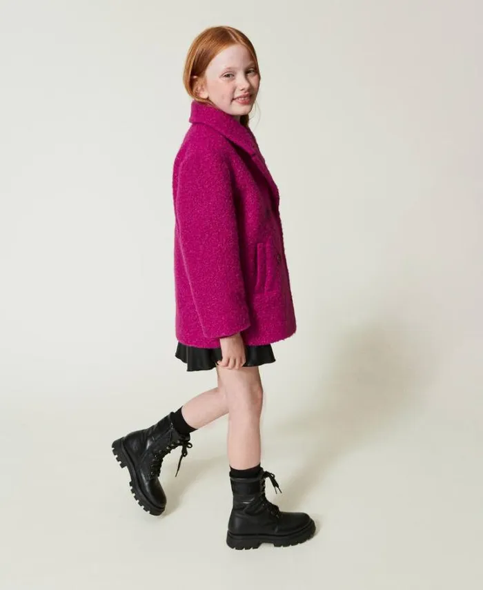 Twinset Jackets And Outerwear Doublebreasted Curly Wool Cloth Coat Magenta Purple 8211 Girl