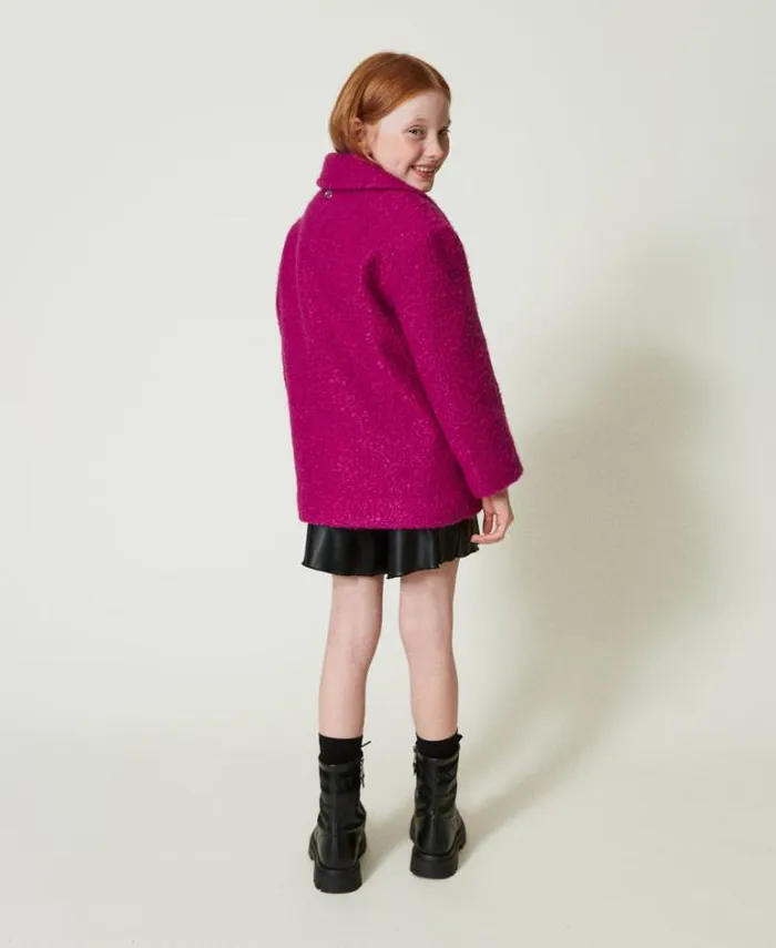 Twinset Jackets And Outerwear Doublebreasted Curly Wool Cloth Coat Magenta Purple 8211 Girl