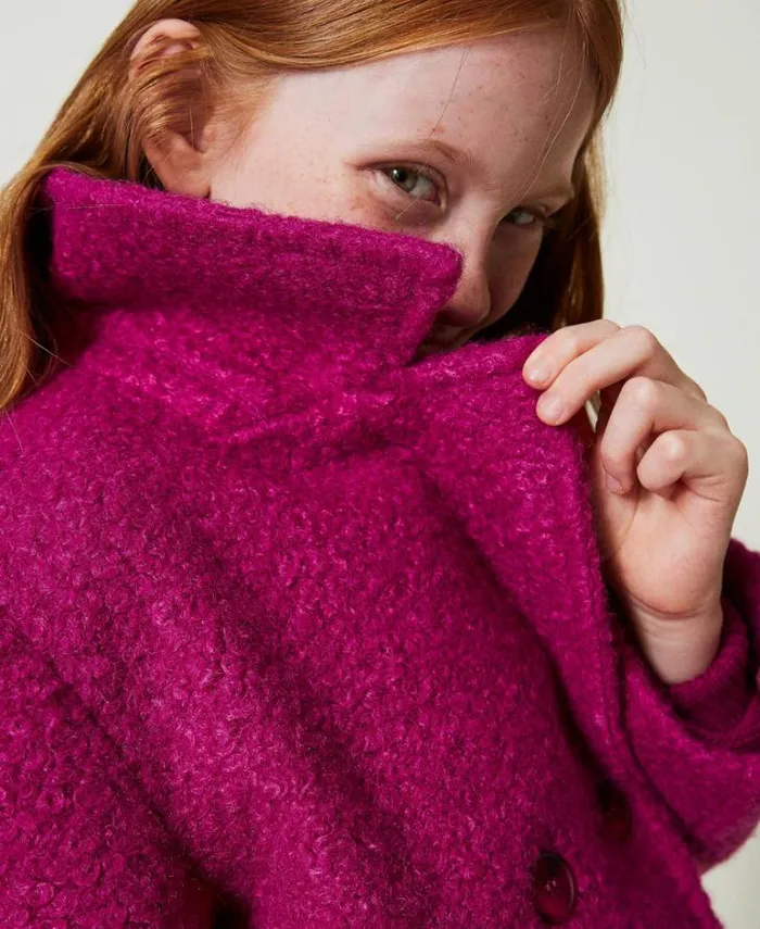Twinset Jackets And Outerwear Doublebreasted Curly Wool Cloth Coat Magenta Purple 8211 Girl