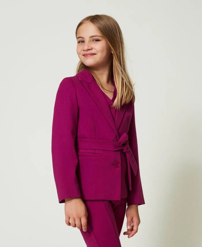 Twinset Jackets And Outerwear Singlebreasted Blazer With Belt Magenta Purple 8211 Girl