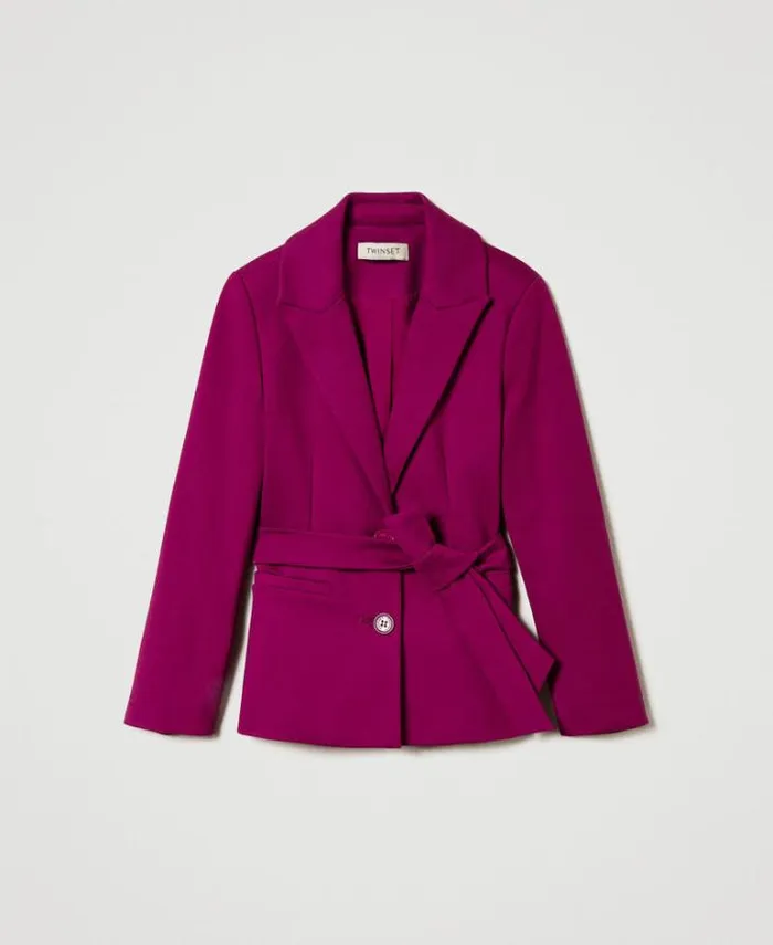 Twinset Jackets And Outerwear Singlebreasted Blazer With Belt Magenta Purple 8211 Girl