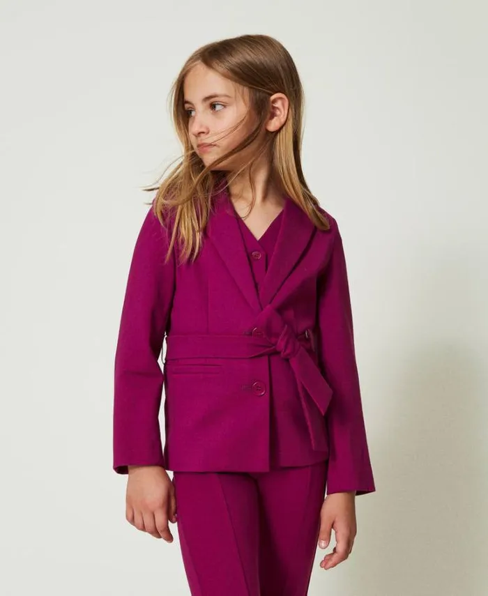 Twinset Jackets And Outerwear Singlebreasted Blazer With Belt Magenta Purple 8211 Girl