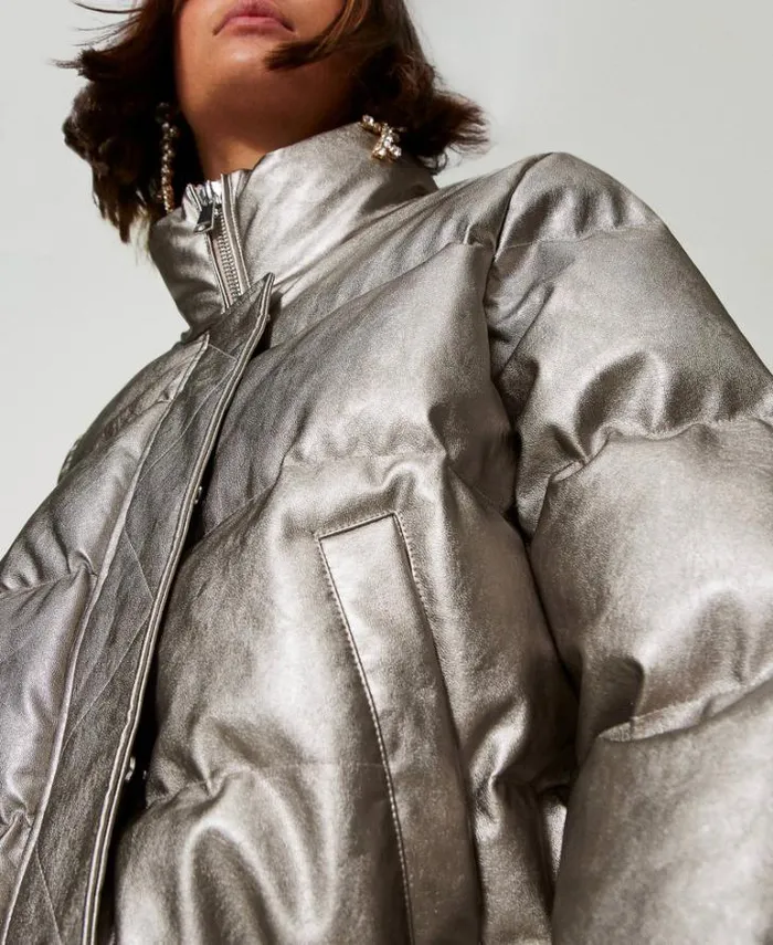 Twinset Jackets And Puffer Jackets Laminated Short Puffer Jacket Metallic Pewter 8211 Clothing Twinset Jackets And Puffer Jackets Laminated Short Puffer Jacket Metallic Pewter 8211 Clothing