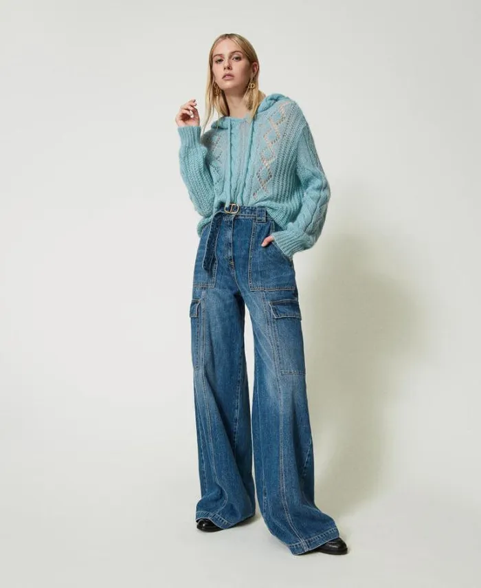 Twinset Jeans High Waist Cargo Jeans With Belt Denim 8211 Clothing