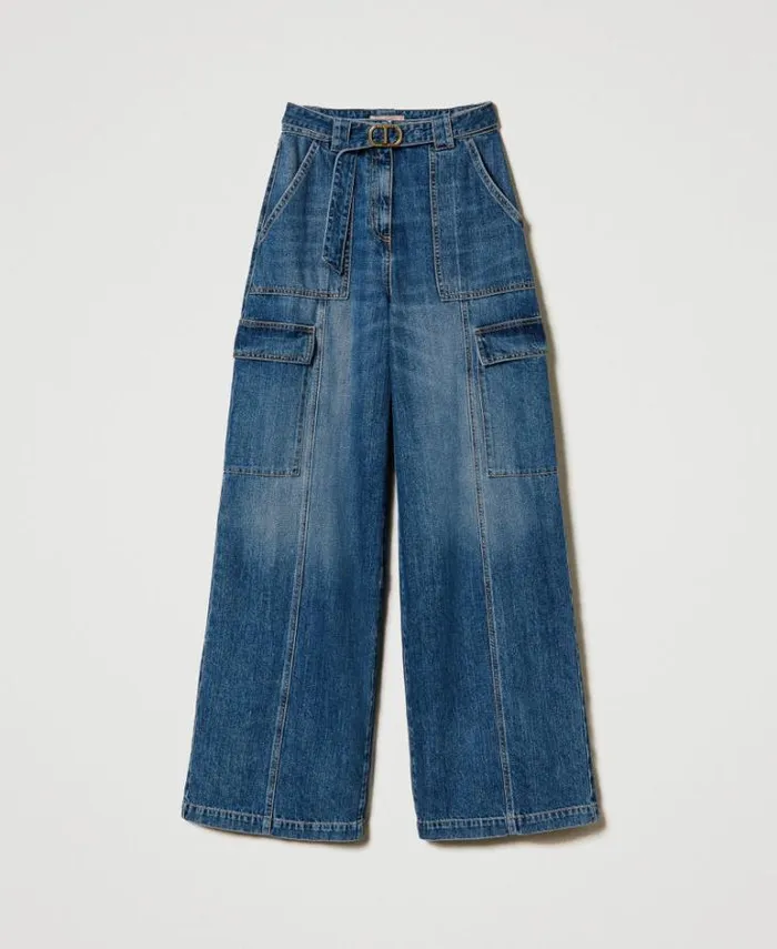 Twinset Jeans High Waist Cargo Jeans With Belt Denim 8211 Clothing