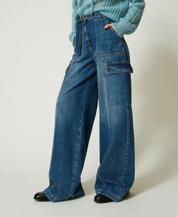 Twinset Jeans High Waist Cargo Jeans With Belt Denim 8211 Clothing