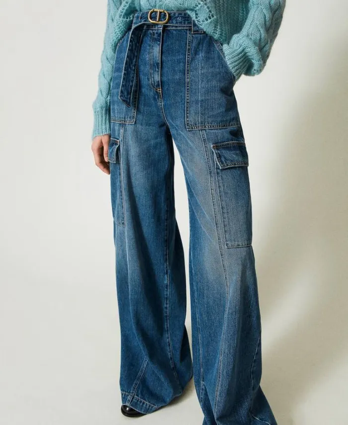 Twinset Jeans High Waist Cargo Jeans With Belt Denim 8211 Clothing