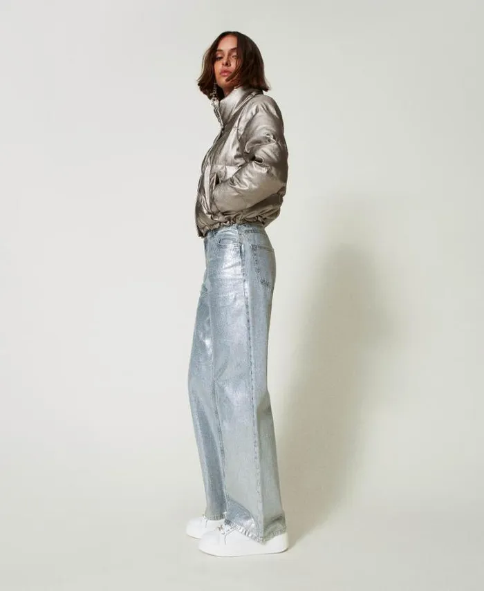 Twinset Jeans Wide Leg Jeans With Silver Coating Laminated Denim 8211 Clothing