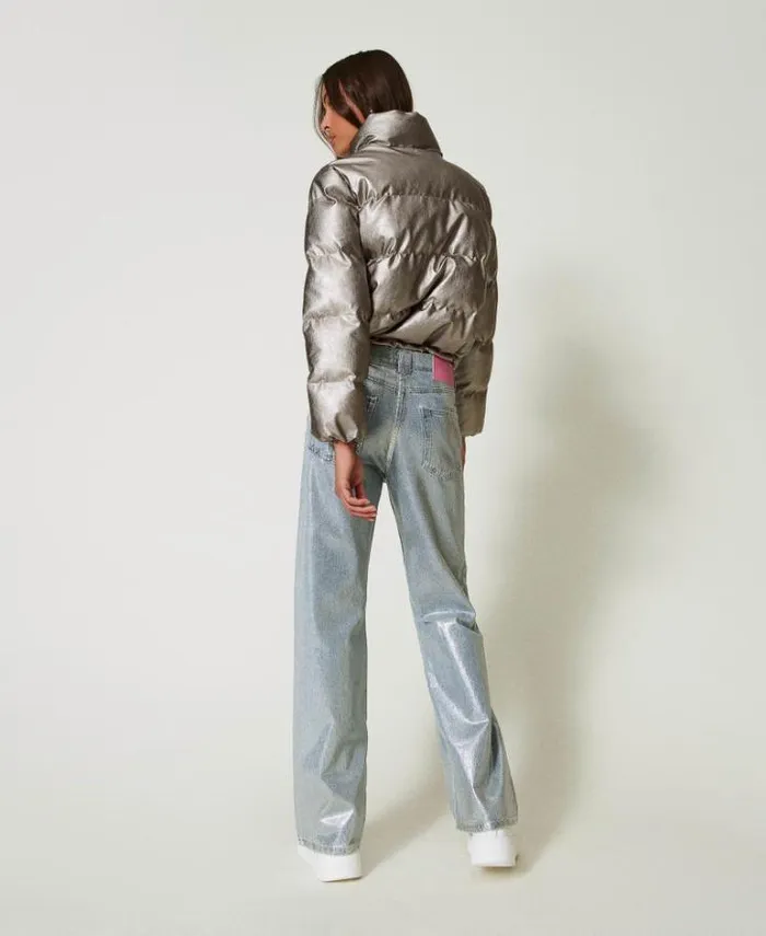 Twinset Jeans Wide Leg Jeans With Silver Coating Laminated Denim 8211 Clothing