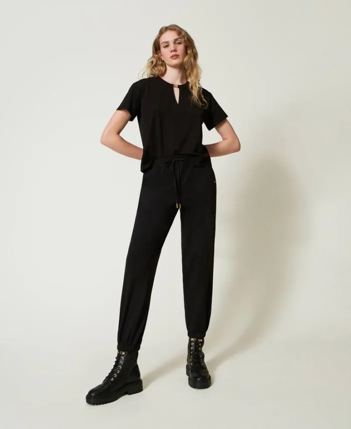 Twinset Joggers Plush Fabric Joggers With Satin Black 8211 Clothing