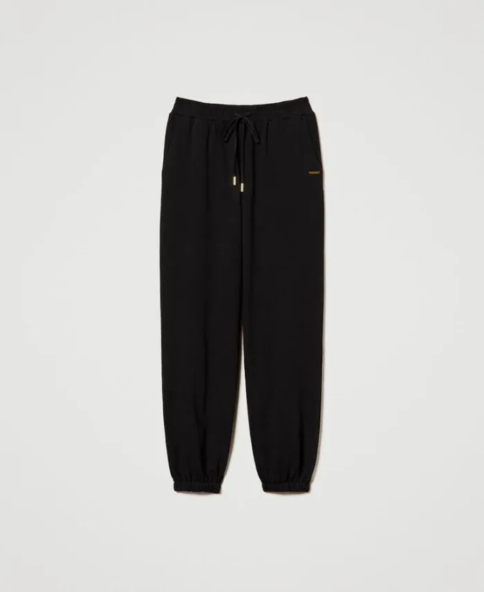 Twinset Joggers Plush Fabric Joggers With Satin Black 8211 Clothing