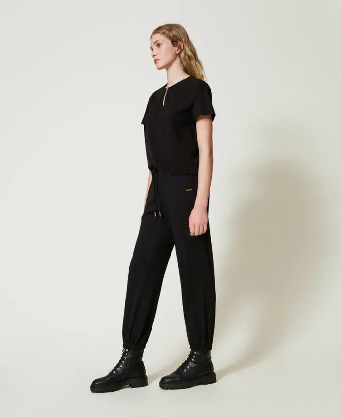 Twinset Joggers Plush Fabric Joggers With Satin Black 8211 Clothing