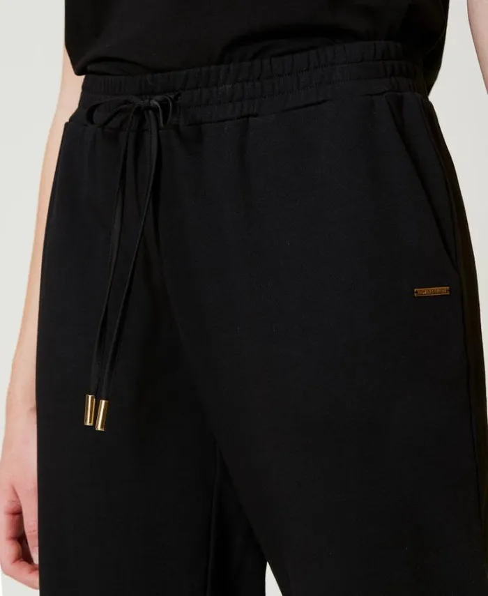 Twinset Joggers Plush Fabric Joggers With Satin Black 8211 Clothing