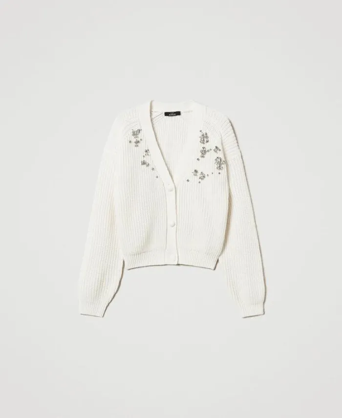 Twinset Jumpers And Cardigans Cardigan With Handmade Embroidery White Cream 8211 Clothing