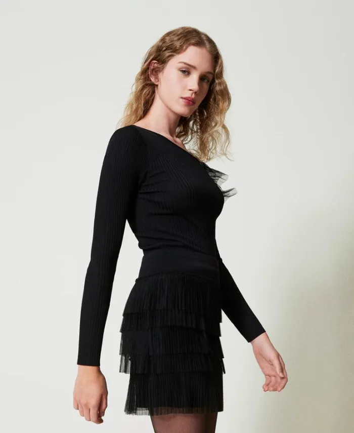 Twinset Jumpers And Cardigans Fitted Jumper With Cutout And Tulle Black 8211 Clothing