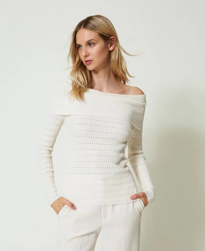 Twinset Jumpers And Cardigans Fitted Off Shoulder Jumper Mother Of Pearl 8211 Clothing