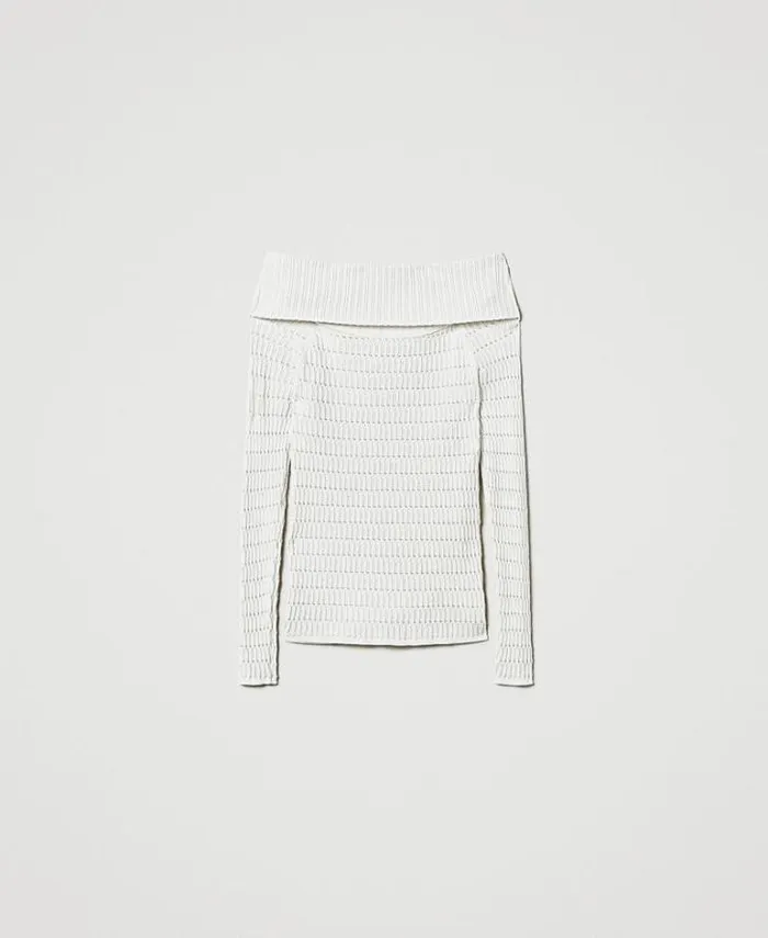 Twinset Jumpers And Cardigans Fitted Off Shoulder Jumper Mother Of Pearl 8211 Clothing
