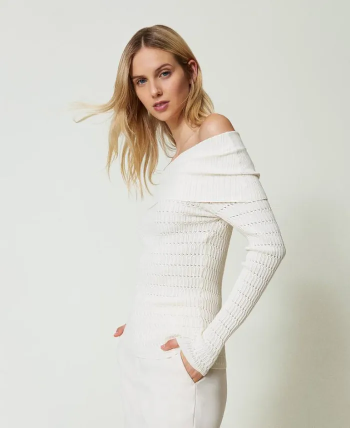 Twinset Jumpers And Cardigans Fitted Off Shoulder Jumper Mother Of Pearl 8211 Clothing