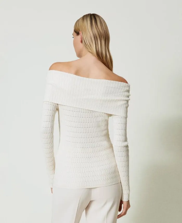 Twinset Jumpers And Cardigans Fitted Off Shoulder Jumper Mother Of Pearl 8211 Clothing