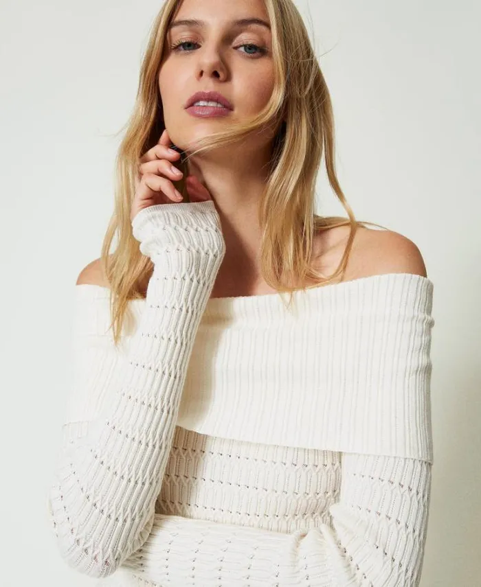 Twinset Jumpers And Cardigans Fitted Off Shoulder Jumper Mother Of Pearl 8211 Clothing