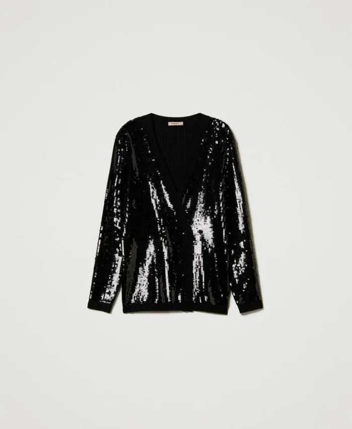 Twinset Jumpers And Cardigans Full Sequin Doublebreasted Cardigan Black 8211 Clothing