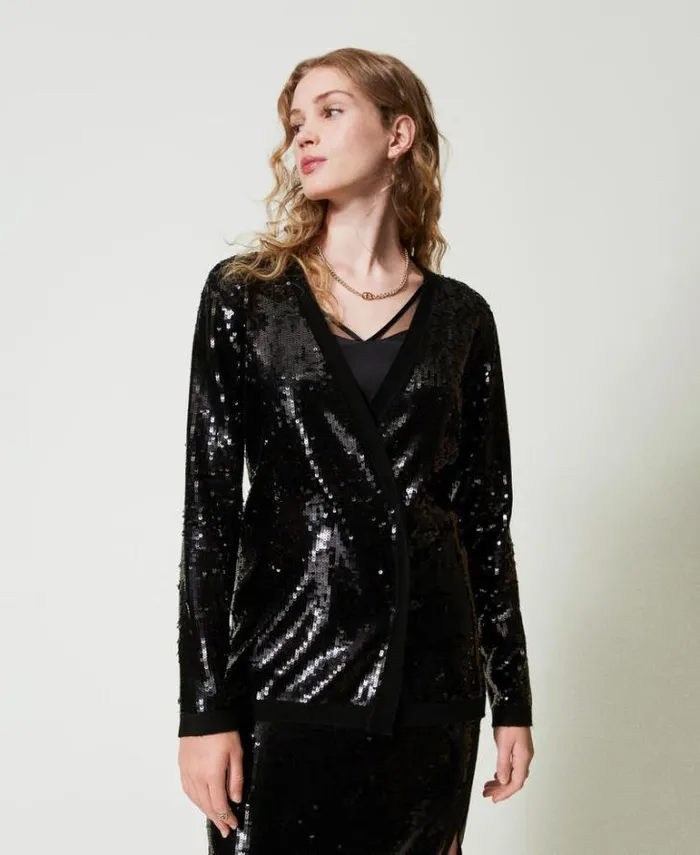 Twinset Jumpers And Cardigans Full Sequin Doublebreasted Cardigan Black 8211 Clothing