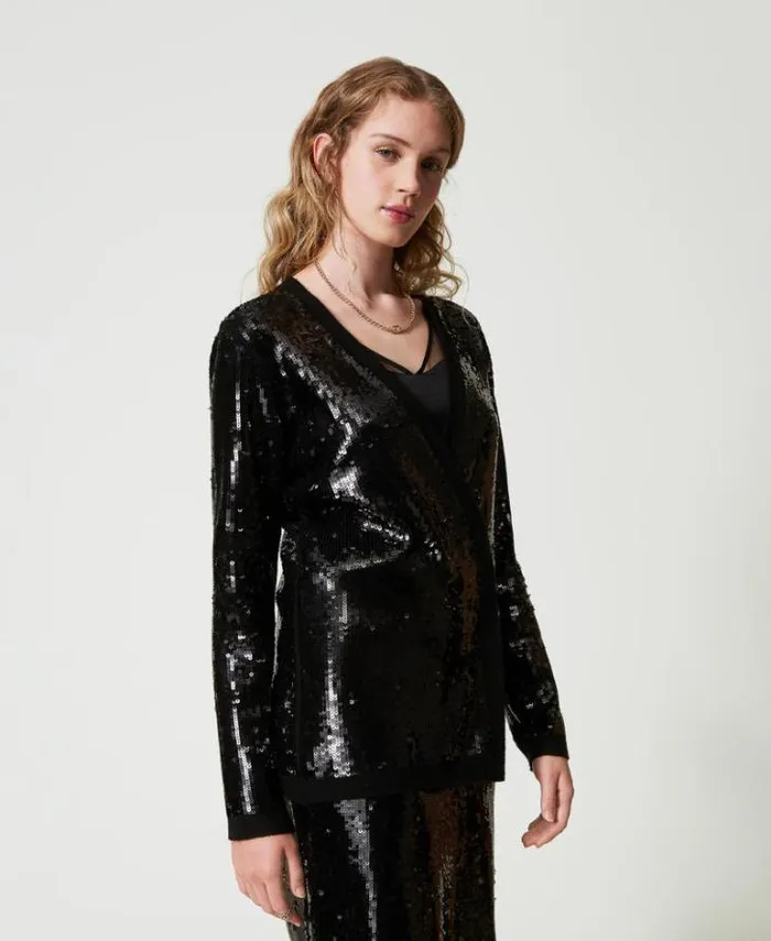 Twinset Jumpers And Cardigans Full Sequin Doublebreasted Cardigan Black 8211 Clothing