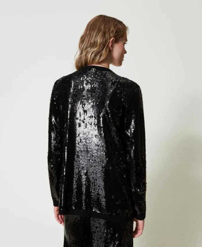 Twinset Jumpers And Cardigans Full Sequin Doublebreasted Cardigan Black 8211 Clothing