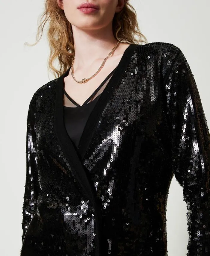 Twinset Jumpers And Cardigans Full Sequin Doublebreasted Cardigan Black 8211 Clothing
